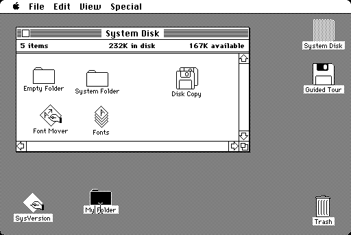 Рабочий стол первой версии Mac OS